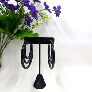 Large Black Acrylic Oversized Vintage Hoop Earrings